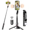Selfie Stick With Upgraded Tripod, Selfie Stick With 2 Fill Light, Extra Long 44.9 Inch Phone Tripod With Detachable Remote, Compatible With Smartphone, Camera, GoPro